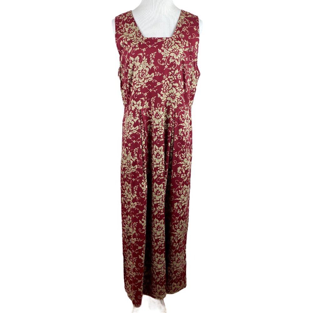 Woolrich Maxi Dress‎ M Floral Maroon Beige Sleeveless Cotton Blend Long